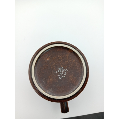 242 - Vintage Brown Arabia Made In Finland Ruska Coffee Set Including Saucers, Mugs and Pot