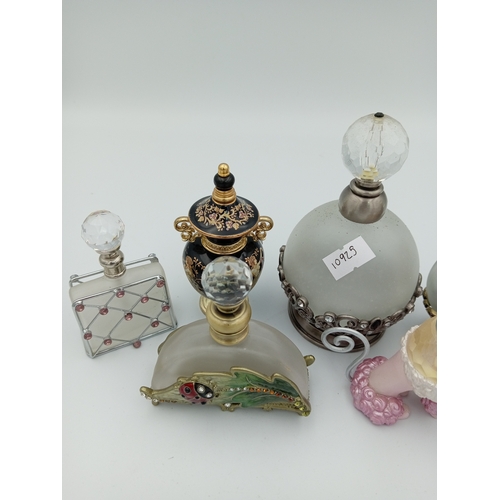 240 - Assortment Of Vintage Frosted Glass Highly Decorative Perfume Bottles