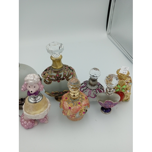 240 - Assortment Of Vintage Frosted Glass Highly Decorative Perfume Bottles