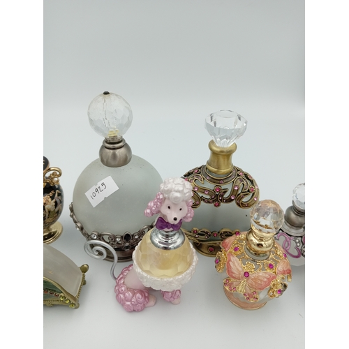240 - Assortment Of Vintage Frosted Glass Highly Decorative Perfume Bottles