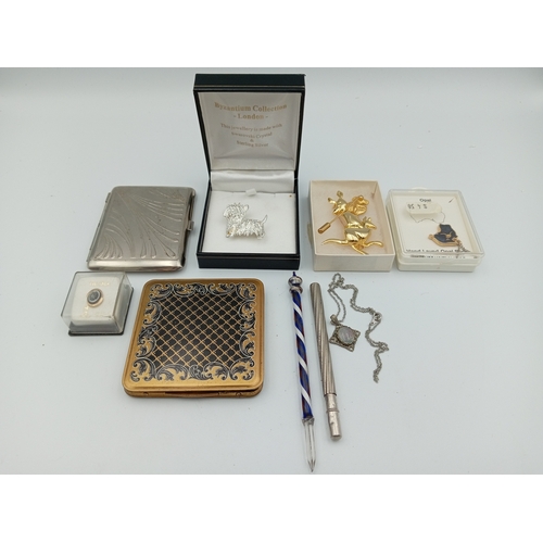 350 - Assortment Of Vintage Items Including Cigarette Cases, Necklaces, & Brooches As Well As A Swarovski ... 
