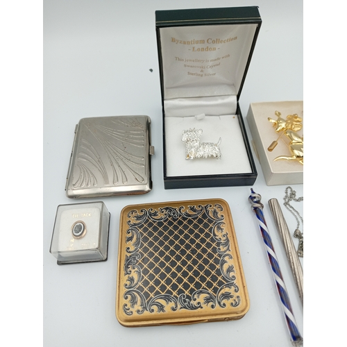 350 - Assortment Of Vintage Items Including Cigarette Cases, Necklaces, & Brooches As Well As A Swarovski ... 