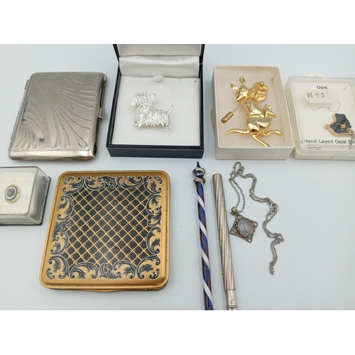 350 - Assortment Of Vintage Items Including Cigarette Cases, Necklaces, & Brooches As Well As A Swarovski ... 