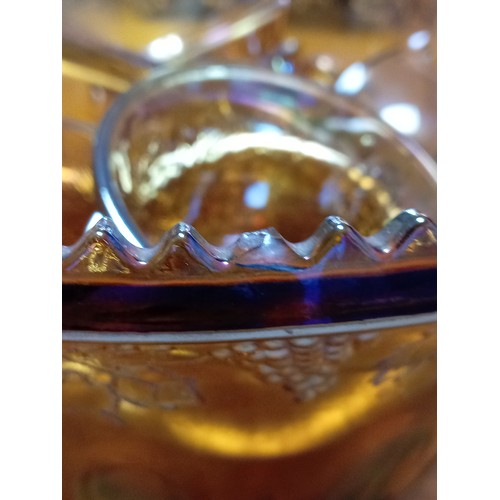15 - Vintage Indiana Carnival Marigold Iridescent Glass Punch Bowl (one small chip as shown) With Matchin... 