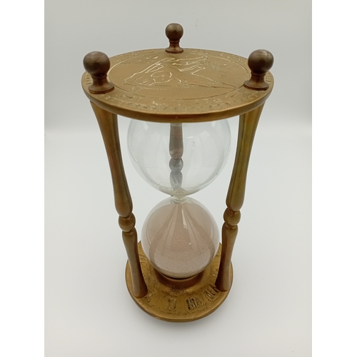 42 - Large Vintage brass zodiac hourglass with roman numerals
