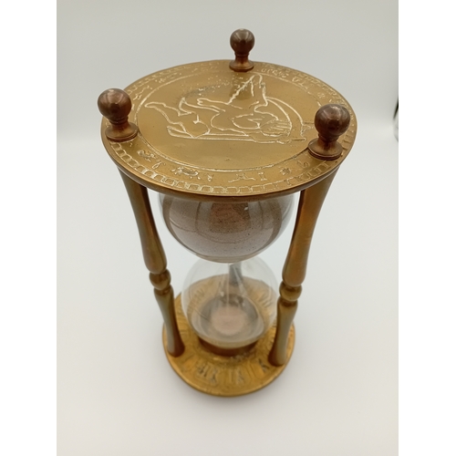 42 - Large Vintage brass zodiac hourglass with roman numerals