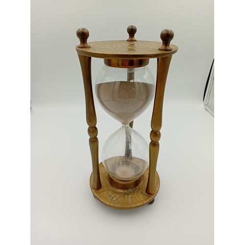 42 - Large Vintage brass zodiac hourglass with roman numerals