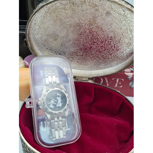 52 - A job lot of small items housed in a large black cash box (no key), items include clocks, various bo... 
