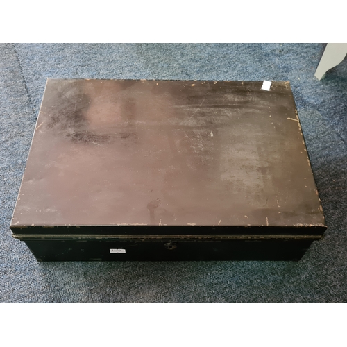52 - A job lot of small items housed in a large black cash box (no key), items include clocks, various bo... 
