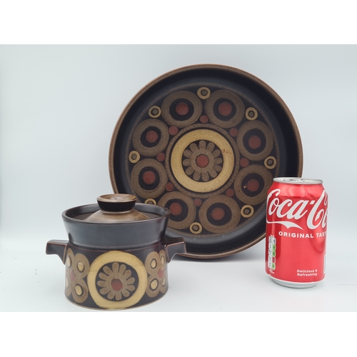 53 - 2 pieces of Denby Arabesque stoneware to include a lidded handled soup dish and a fruit/ salad bowl.