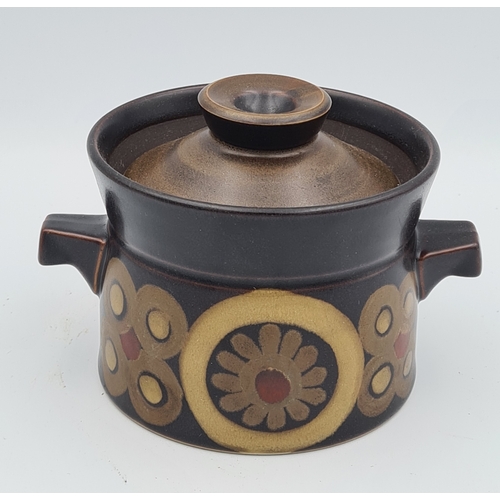 53 - 2 pieces of Denby Arabesque stoneware to include a lidded handled soup dish and a fruit/ salad bowl.