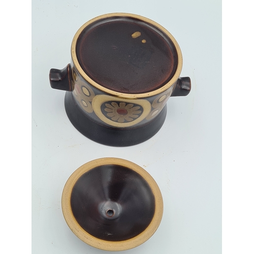 53 - 2 pieces of Denby Arabesque stoneware to include a lidded handled soup dish and a fruit/ salad bowl.