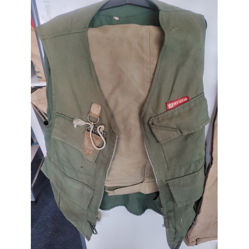 60 - A Collection of Fishing Equipment, to include; a sleeveless 'Garcia' Jacket, three pairs of beige tr... 