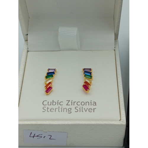 362 - A stamped 925 ALE silver Pandora charm on leather bracelet with sterling silver gold plated CZ earri... 