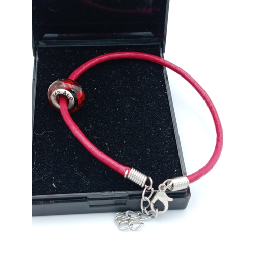 362 - A stamped 925 ALE silver Pandora charm on leather bracelet with sterling silver gold plated CZ earri... 