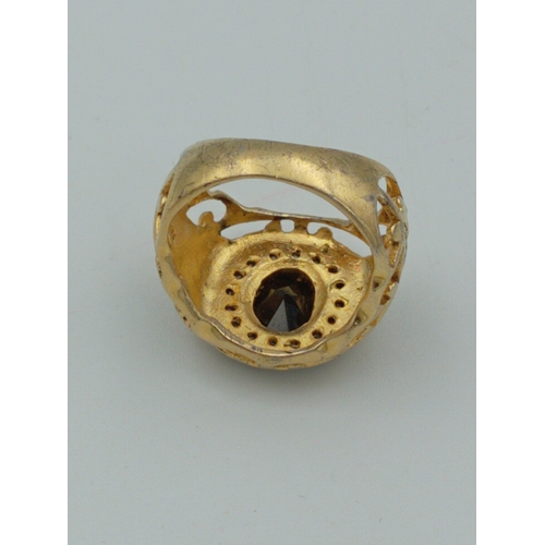 363 - A stamped 925 silver CZ Gold plated ring with black stone size N