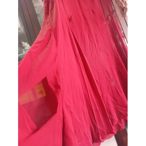 216 - A 1920's burgundy Chiffon dress with lace work A/F (rip to front lower half)