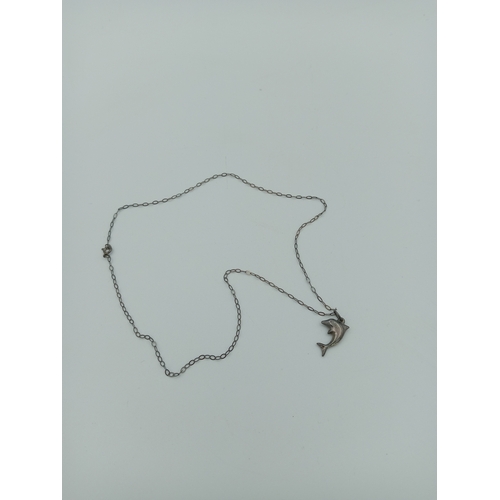 373 - A stamped 925 silver dolphin pendant on a chain and dolphin earrings set.