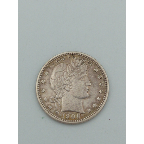 377 - 1906 D USA Quarter Dollar Denver Mint .900 Silver High Grade Super Details.
