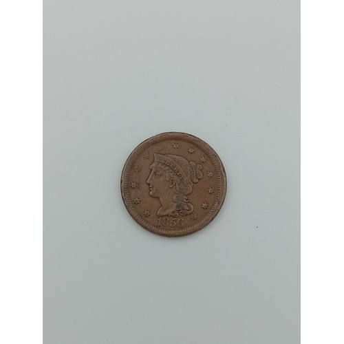 378 - 1856 Braided Hair Large One Cent USA Slanted 5 High Grade Very Scarce