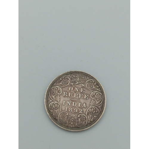 384 - 1892 India Bombay Mint One Rupee Type C Bust 1 High Grade .900 Silver