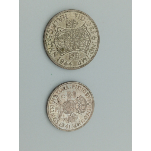 390 - 2x George 6th. 500 Silver Coin Both High Grades. 1x 1944 Half crown, 1x 1941 Florin.