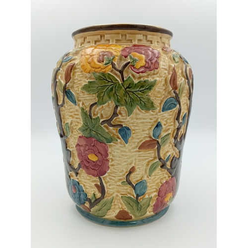3 - A ceramic vase, with a design of the Indian trees, hand painted by H. J. Wood. In England. (Height: ... 