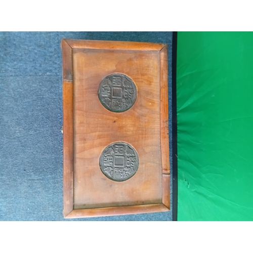 13 - A Chinese style chest & 5 cameras, a camera flash unit & palm personal digital assistant inside (H 2... 