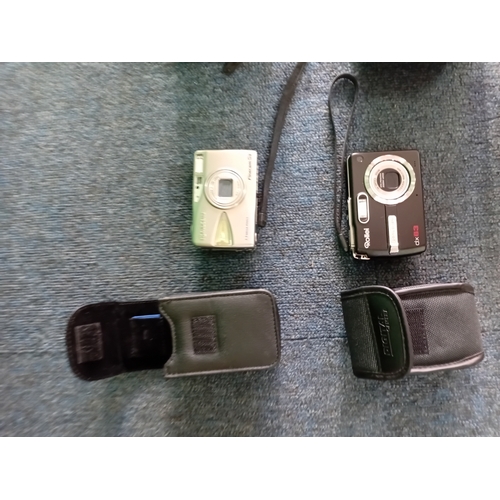 13 - A Chinese style chest & 5 cameras, a camera flash unit & palm personal digital assistant inside (H 2... 