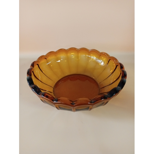 17 - Amber glass set, containing 2 goblets, 2 bowls, vase, and a jug