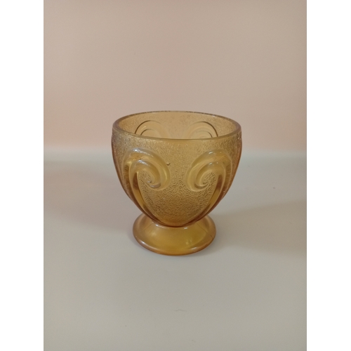 17 - Amber glass set, containing 2 goblets, 2 bowls, vase, and a jug