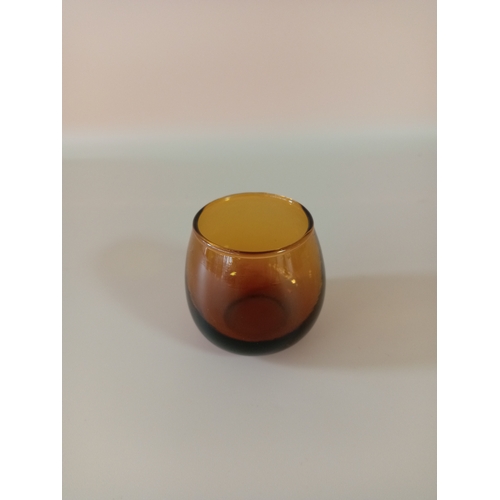 17 - Amber glass set, containing 2 goblets, 2 bowls, vase, and a jug