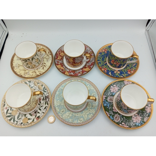 22 - William Morris Victoria & Albert museum Floral Fine China Cups & Saucers Set Of 6