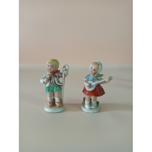 23 - Hummel ceramic figures, 4 kids playing with animals and 2 playing with instruments, made in occupied... 