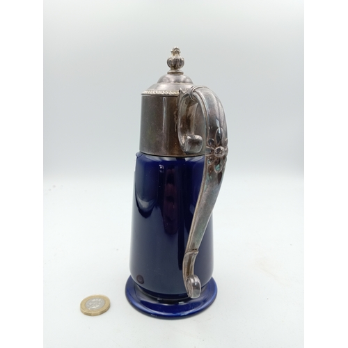 25 - Vintage Wade Falstaff Cobalt Blue Claret Jug Silver Plated Handle