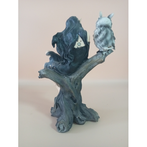 27 - Nemesis Now fairy elf with owl on tree branch model (Height 21.5cm)