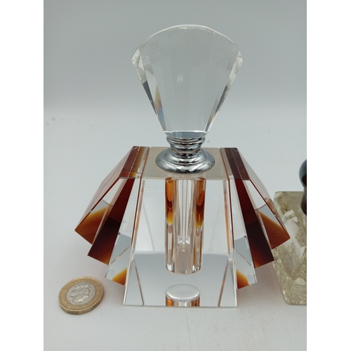 31 - Art Deco Style Cut Crystal Glass Vintage Perfume Bottle & Vintage Glass Inkwell With A Stamped Silve... 