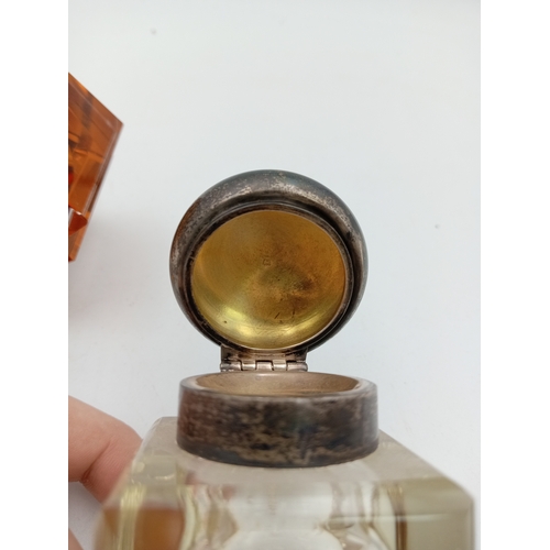 31 - Art Deco Style Cut Crystal Glass Vintage Perfume Bottle & Vintage Glass Inkwell With A Stamped Silve... 