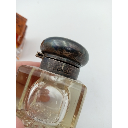 31 - Art Deco Style Cut Crystal Glass Vintage Perfume Bottle & Vintage Glass Inkwell With A Stamped Silve... 