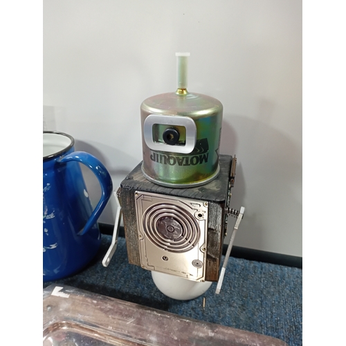 49 - A collection of items from a house clearance. To include; a homemade robot, cutlery, an Elkington pl... 