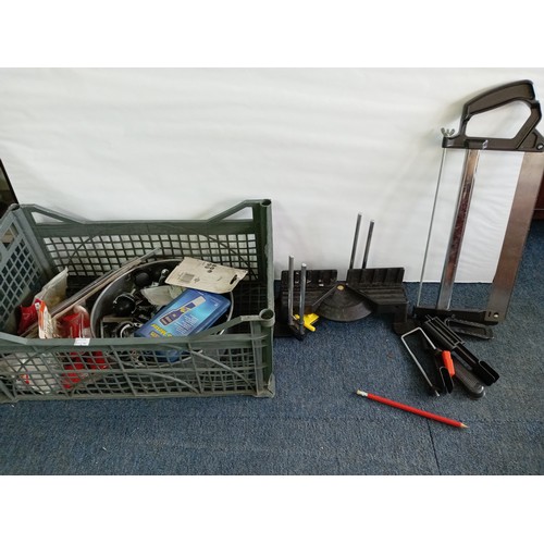 58 - A mixed collection of door letters, a small storage box, a pair of safety glasses, picture hooks, a ... 