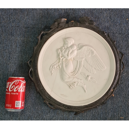 60 - 19th Century Eneret B & C (Bing & Grøndahl) Parian plaque in wooden frame with classical Bisque reli... 