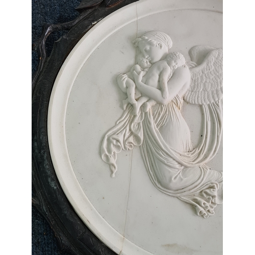 60 - 19th Century Eneret B & C (Bing & Grøndahl) Parian plaque in wooden frame with classical Bisque reli... 