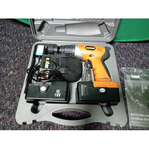13 - A nutool cordless drill with two batteries & battery charger.