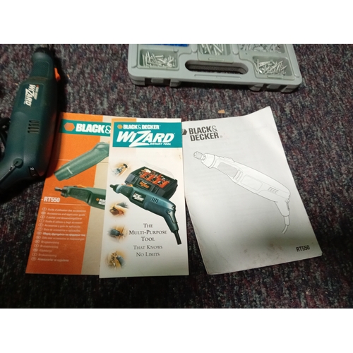 19 - A black & decker screwdriver/drill, A Black & decker wizard rotary tool & a tool box.