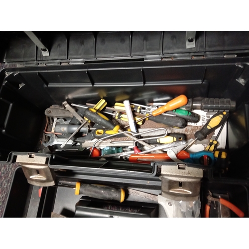 32 - A Stanley tool box with tools. To include files, screw drivers, spanners etc...