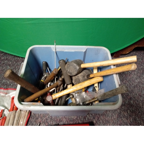 33 - A box of tools. To include mallets, hammers, files etc...