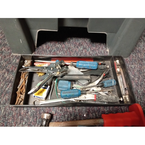 36 - A tool box with tools. To include hammers, chisels, tongue & groove pliers, screwdrivers etc...