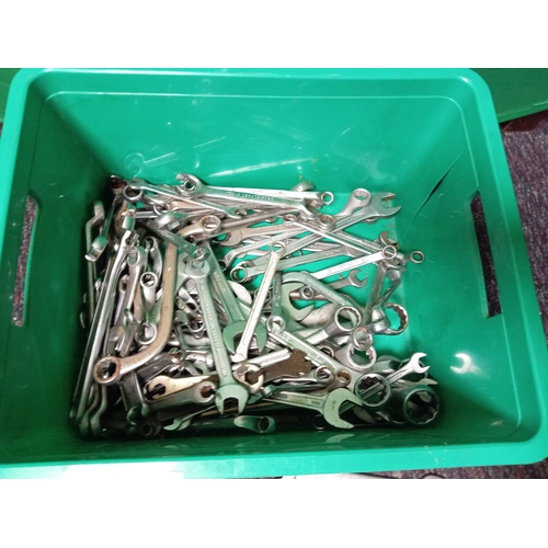 37 - A box of over 50 spanners of various sizes.