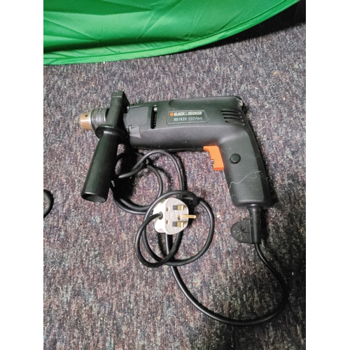 76 - A collection of 3 drills. To include Black & Decker corded electric drill, Black & Decker BD155RT ha... 